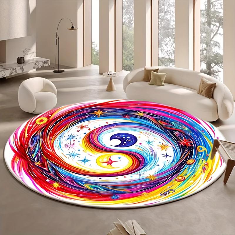 Yin Yang Galaxy Round Rug Flannel Printed Carpet Cosmic Design Home Decor Cozy Soft Floor Mat Living Room Indoor Use