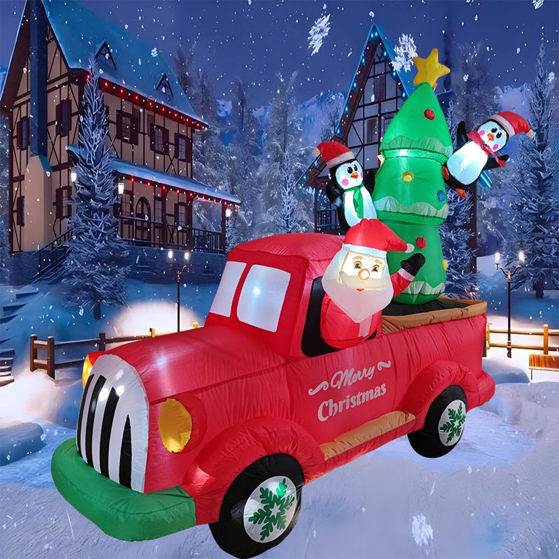 Inflatable Toys Santa Christmas Tree Truck Christmas Decorations 2.7M/8.8FT Built-in LED Lights Holiday Model Xmas Party Decor