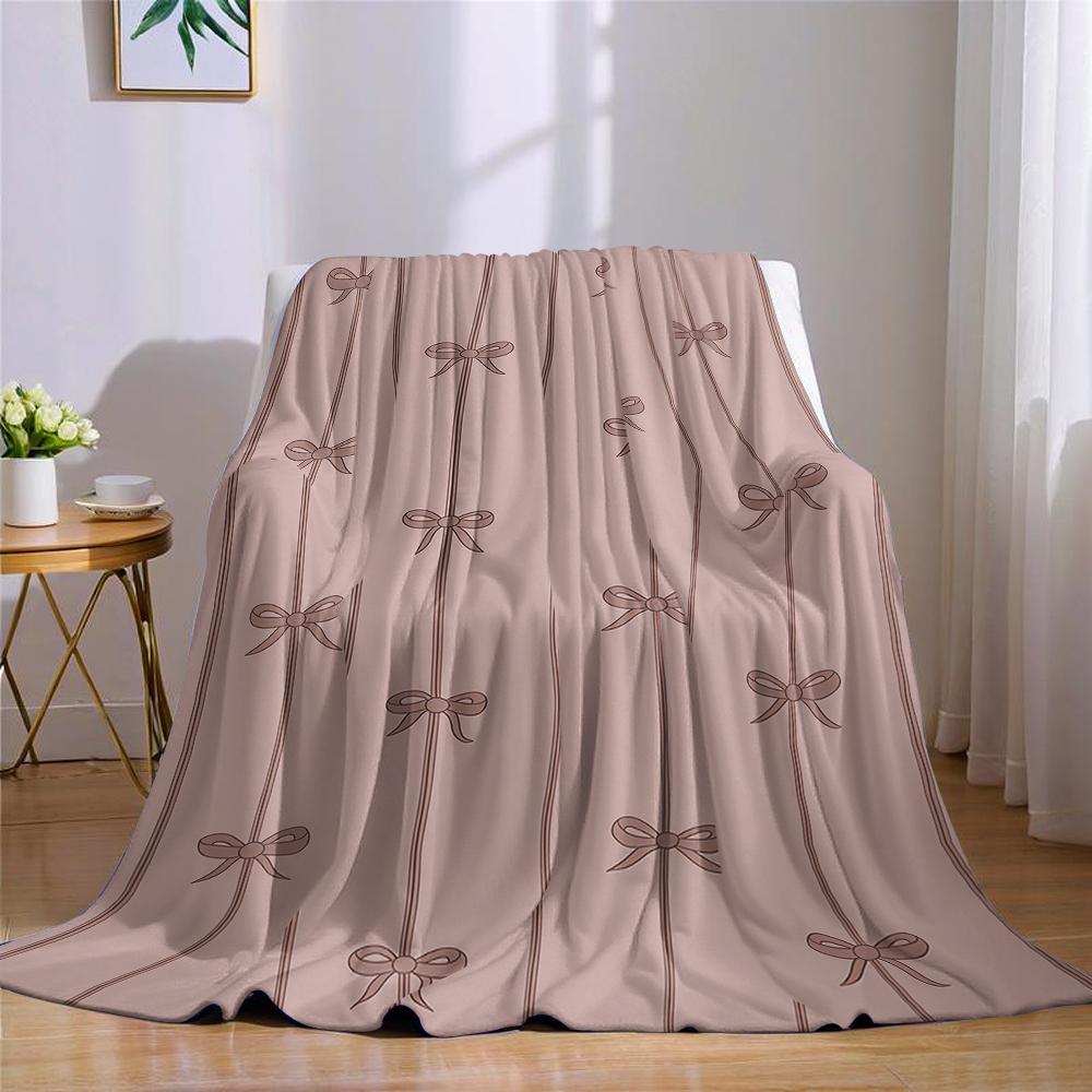Brown Background with Bow Stripes Flannel Blanket Warm Soft Halloween Christmas Couch Warm Cozy Decorative Decor for All Season