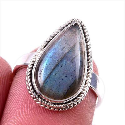 Natural Labradorite Gemstone 925 Solid Sterling Silver Jewelry Ring Size 6 R4u44