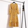 Fashion Long Sleeve Floral Printed Chiffon Dress Women Elegant Loose A-line Casual Long Dress Female High Waist Ruffled Office Lady Dress 1030