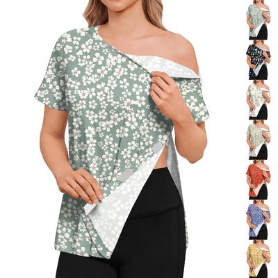 Women's Post-operative Short-sleeved Color Shirt With Shoulder Zipper And Side  Closure.