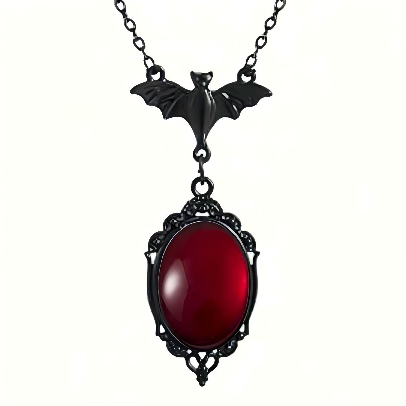 Gothic Vampire Bat Necklace - Black Victorian Witch Cameo Pendant