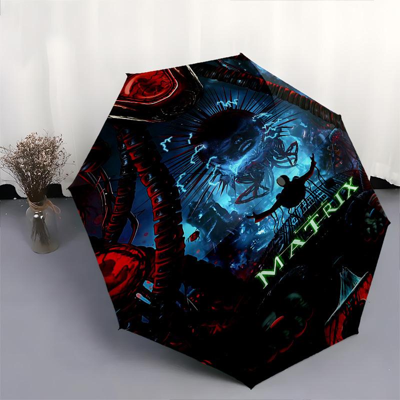 1pc Matrix Reality Automatic Folding Umbrella - Compact 8-Rib Design, Durable Plastic & Iron1381L