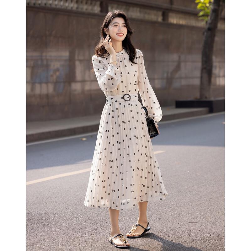 Rochie Midi Elegantă Retro cu Buline și Falduri, Linie A