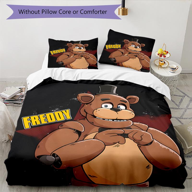 3pcs Freddy Bear2 Design Cover Set - HD Printed Bedding with 1 Cover and 2 Pillowcases - Perfect for Home and Dorm Decor