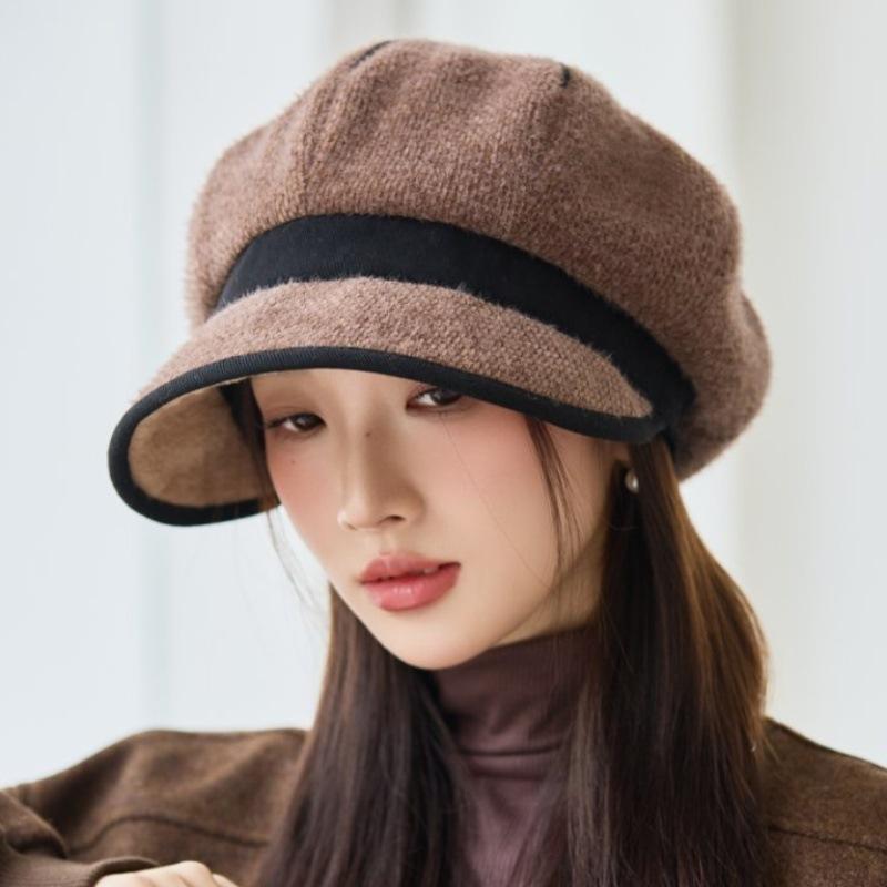New fashionable versatile octagonal hat women's early autumn face small beret simple foreign trend temperament hat