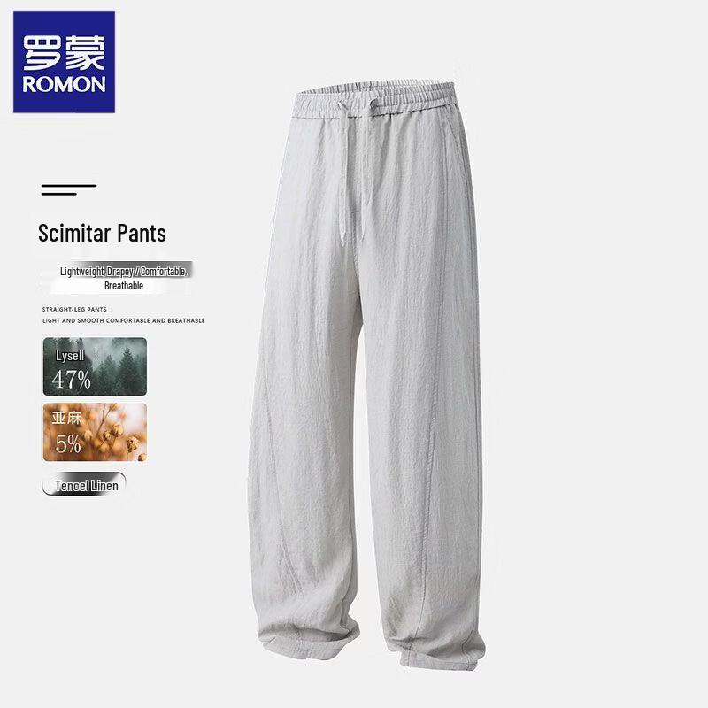 ROMON Men s Summer Lyocell Linen Blend Casual Pants M