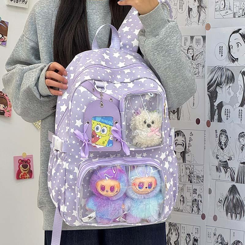 Schultasche Süß Niedlich Stern Schultasche Schüler Party Große Kapazität Transparent Schmerzbeutel Hoher Wert 2D Comic-Con Rucksack