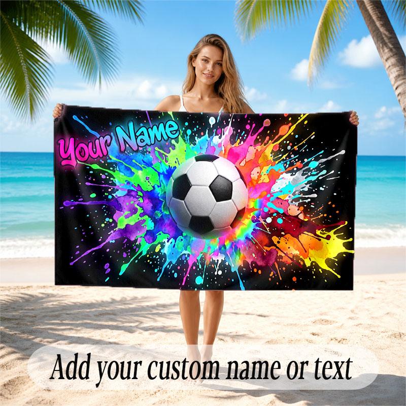 Fußball-Thema Strandtuch Personalisiert mit individuellem Namen & Text Weich Schnelltrocknend Strandtuch für Schwimmen Reisen