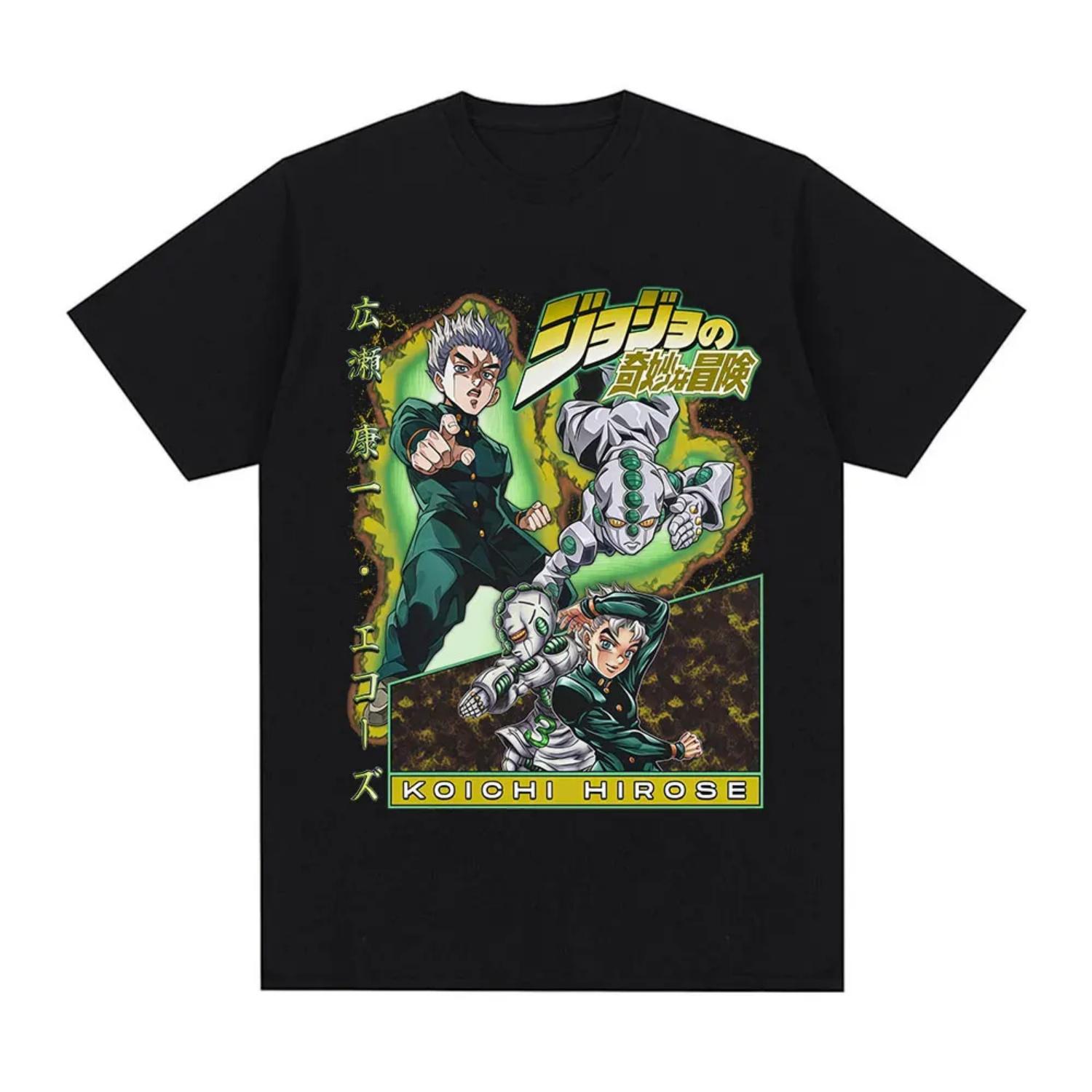 

Anime Jojo Bizarre Adventure Hirose Koichi Graphic Print T Shirts Men Casual Cotton Y2K Short Sleeves Oversized Top Streetwear S чёрный