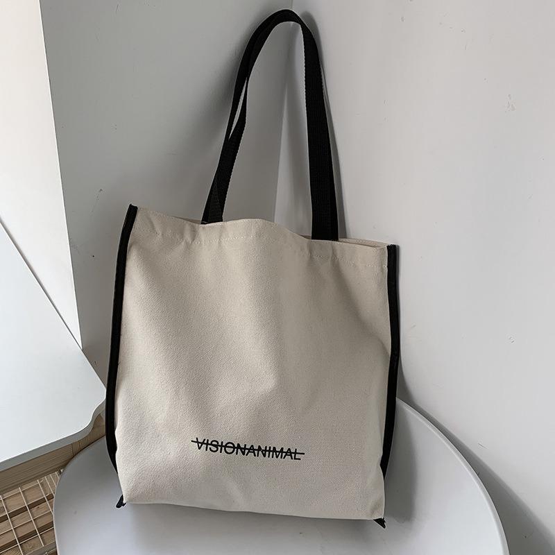 New Canvas Bag Women Shoulder Simple Letter Literary Tote Shopping Book Bag