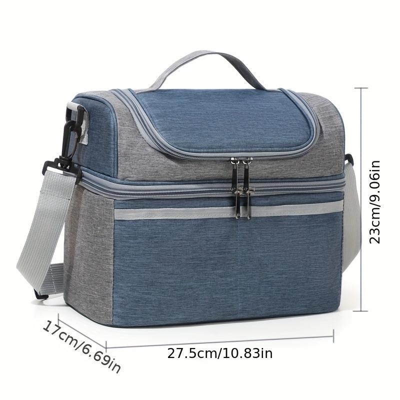 Insulated Double-Layered Lunch Bag Versatile Black & Gray Oxford Fabric, with Shoulder Strap or Carry Handle
