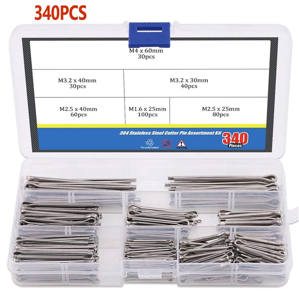 150/340 Pcs Sliver Split Pins Cotter Fixings Assorted Sizes Zinc Plated Steel Hard Case Link Split Cotter Pin Set