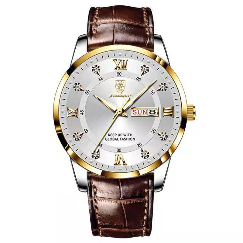 POEDAGAR Casual High Quality Men Watch Waterproof Luminous Leather Original Wristwatch Quartz Business Watches for Men Reloj