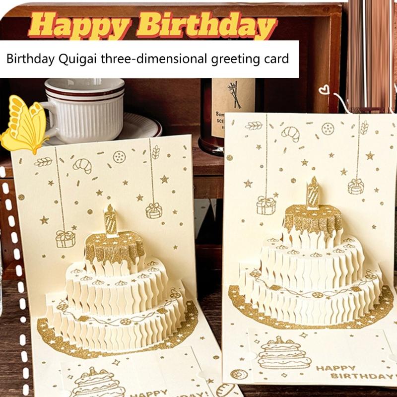 Happy Birthday Card 3D Cake Greeting Card Birthday Greeting Cards with Envelope for Women Men Kid Adult Anniversaries