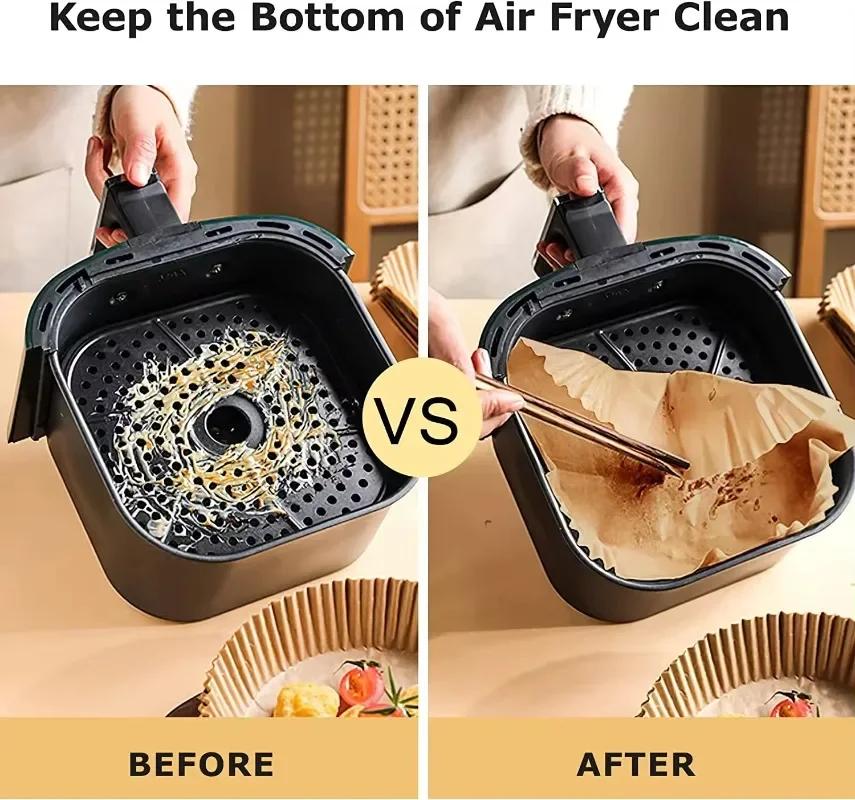 Air Fryer Accessories, Square, 50Pcs, Disposable Parchment Paper Liner, Oil-proof Paper Tray, Non-Stick Baking Mat