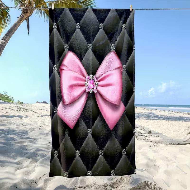 Pink Beach Towel Cute Bow Rectangular Children'S Bath Towel Quick-Drying Sports Towel Shawl