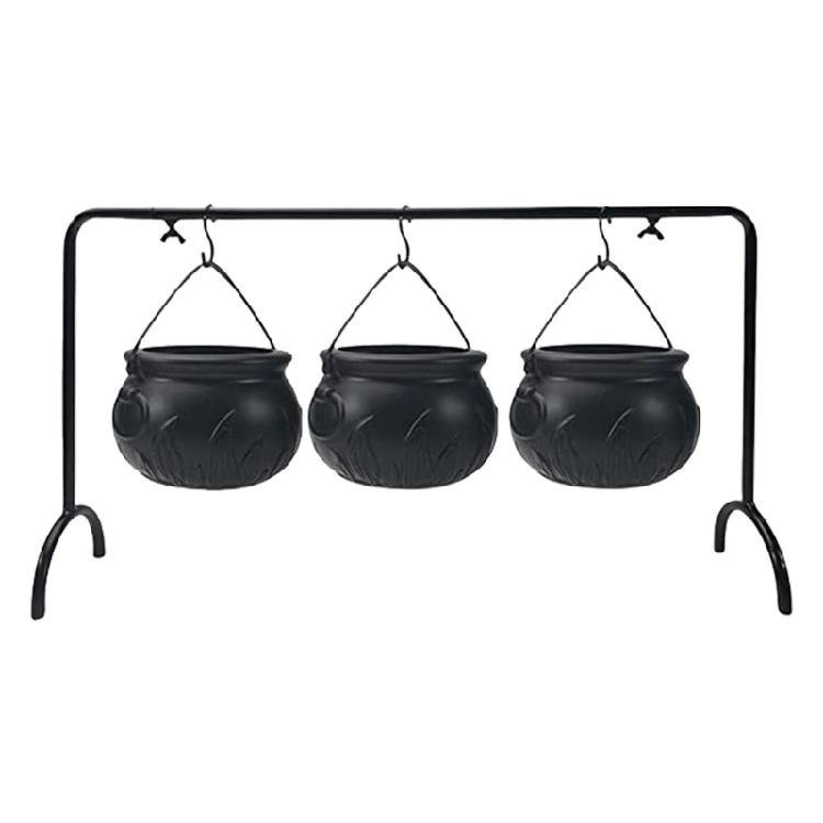 

3 Pcs Halloween Party Decorations Cauldron Bowls with Iron Rack Witches Cauldron Serving Bowls on Rack 1