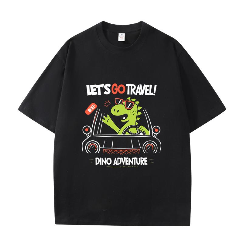 

D06-82 MINISO 2026 Summer High-quality Printed Pure Cotton Shoulder Style Men s and Women s Round Neck Short Sleeved Couple T-shirt S чёрный