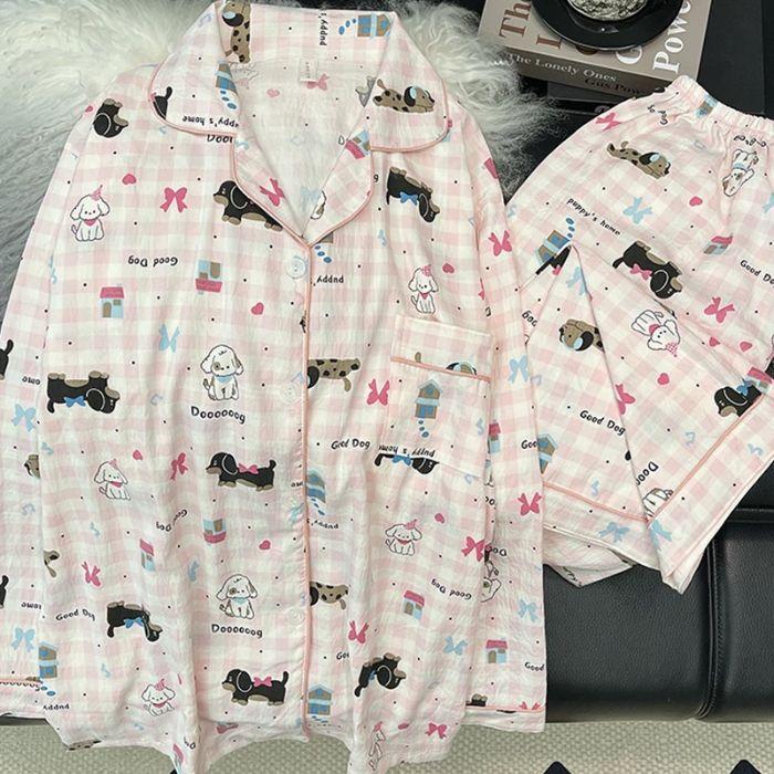 Pajamas Women's Spring and Autumn Cute Cartoon Dalmatian Cloud Cotton Long-sleeved Home Service Suit Can Be Worn Outside