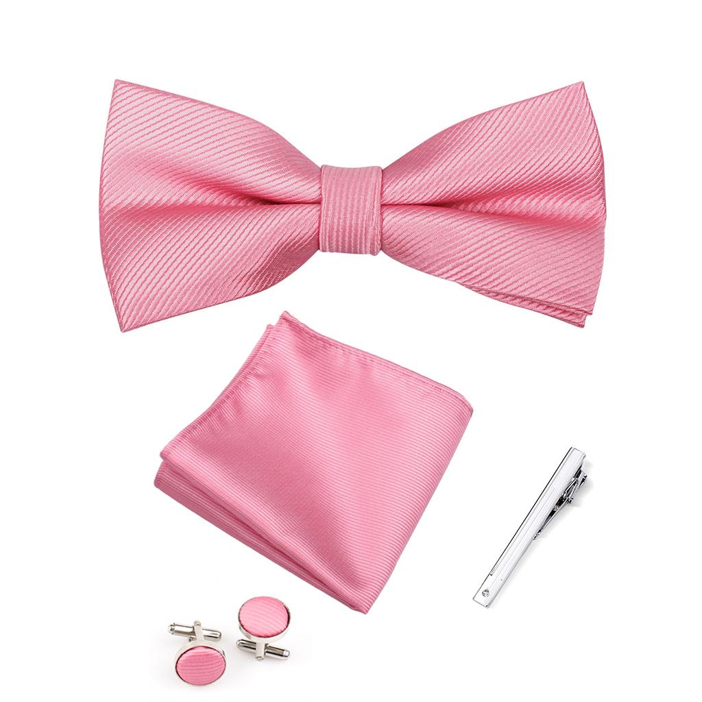 Elegante Set Regalo Uomo Papillon 4 Pezzi Papillon Monocolore Fazzoletto da Tasca Gemelli Fermacravatta Accessori per Abito Business Matrimonio Formale