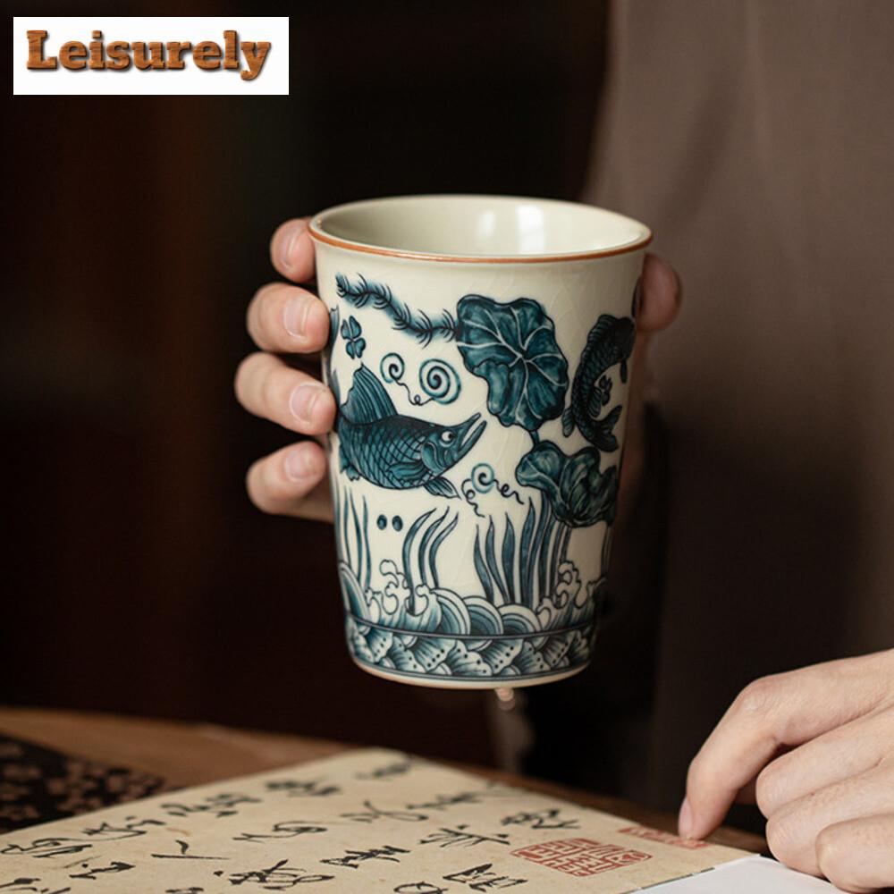 260ml Ru Kiln Fish Algae Patterned Cola Cup Personal Master Cup Coffee Mug Brewing Tea Water Cup Household Kung Fu Set Drinkware
