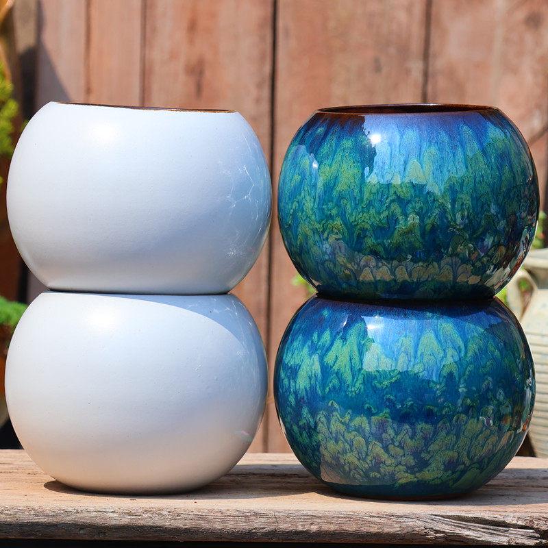 Handgefertigter weißer Grobkeramik-Blumentopf im europäischen Stil für Grünpflanzen, Rosen, Hortensien und Sukkulenten