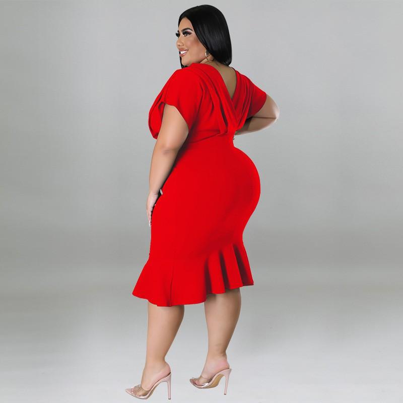 MY981 Plus Size Womens Dress V-Neck Sleeveless Bodycon Midi In Solid Color Knit Milk Silk Fabric Casual Party Wear