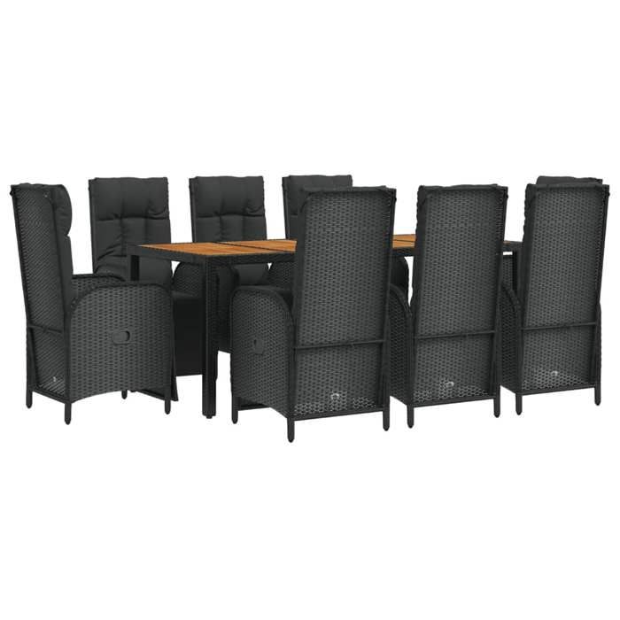 VidaXL 9-piece Garden Dining Set and Cushions Black Wicker, Dining Set, Dining Set 3185079