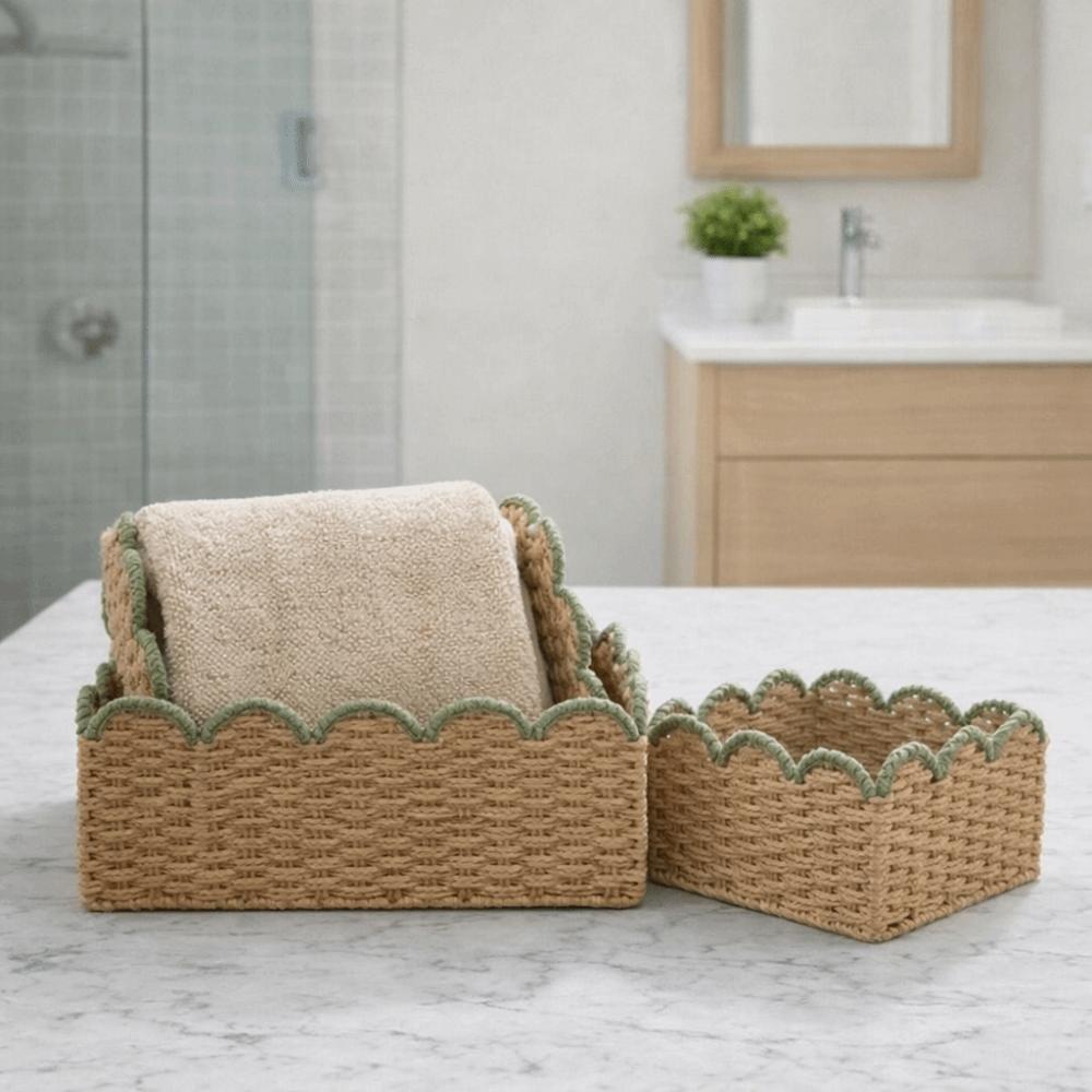 Rectangular Imitation Rattan Storage Basket Large Capacity Cosmetic Storage Box  for Living Room