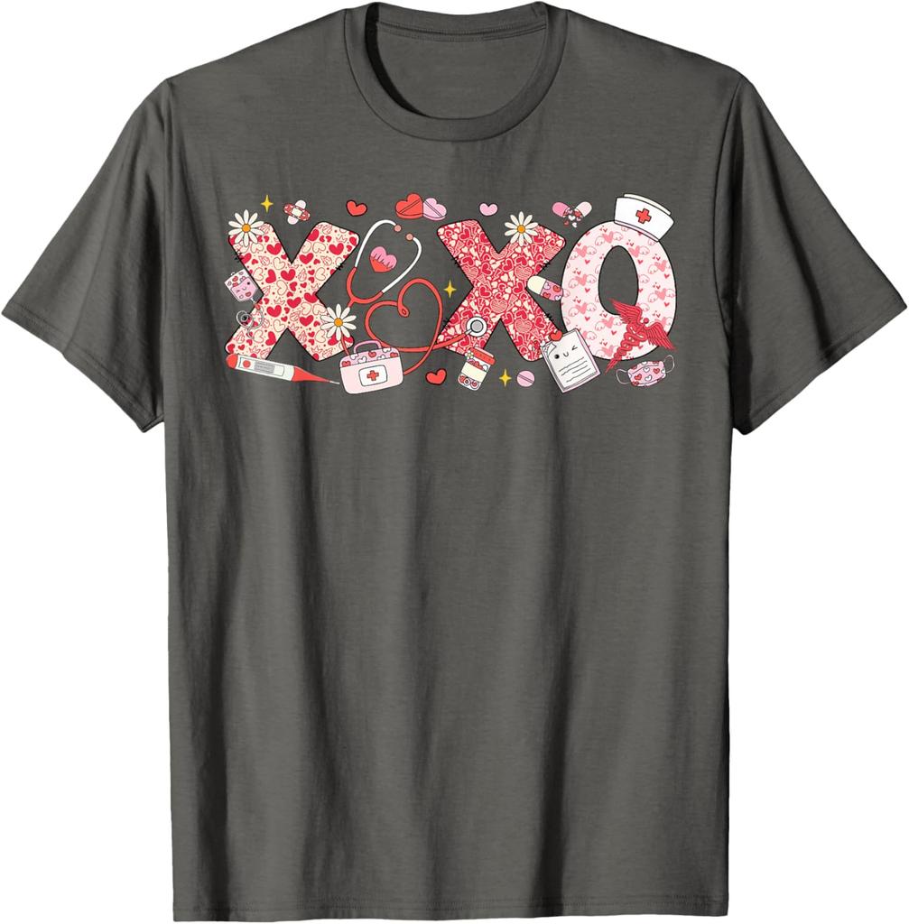 XOXO Valentine Nurse Doctor T-Shirt Breathable Cotton Graphic Tee Daily Wear Print Pattern Holiday