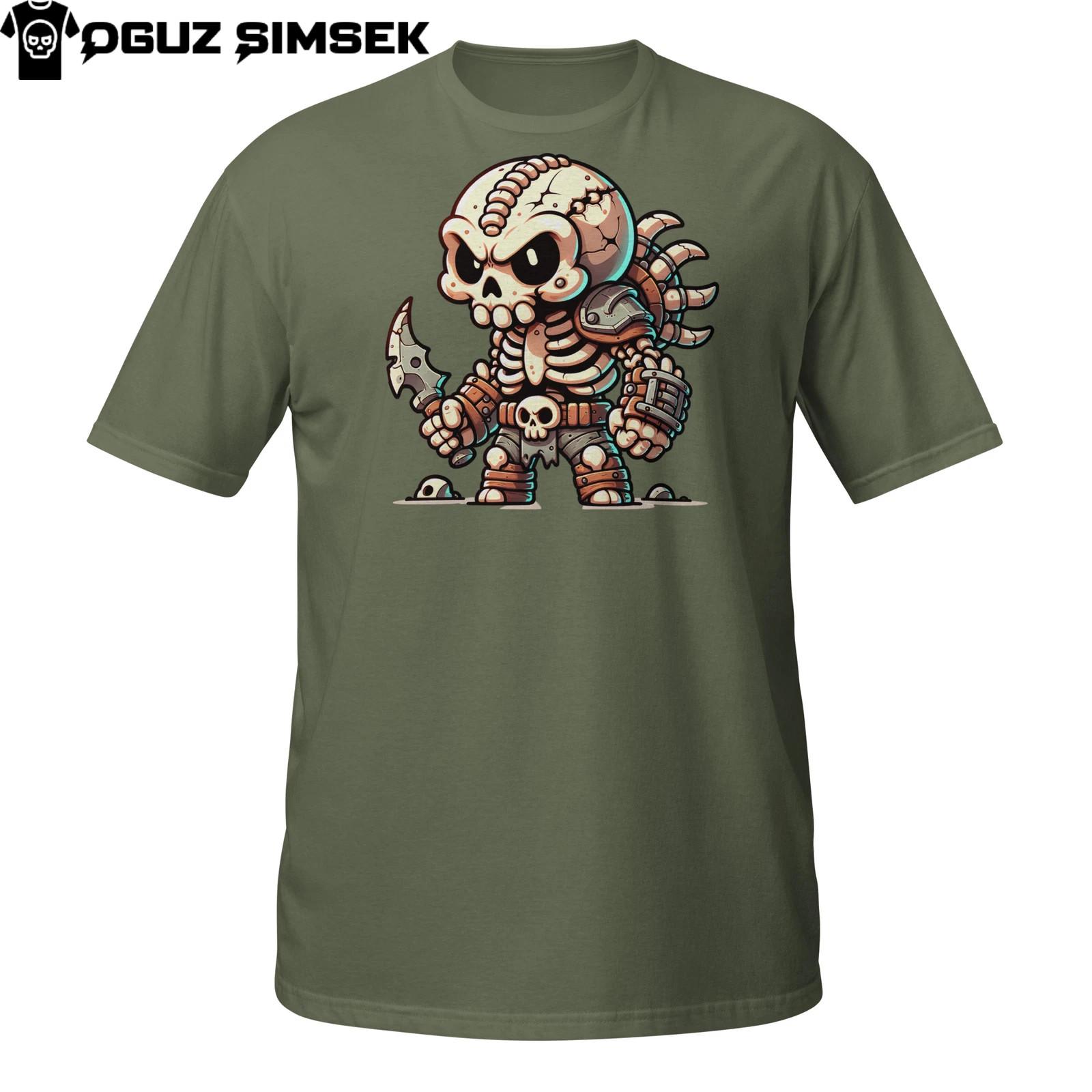 Skeleton Warrior T-Shirt Mens Womens Tees Top | Cute Bone Armor Barbarian | Chibi Skull Fighter Tee S