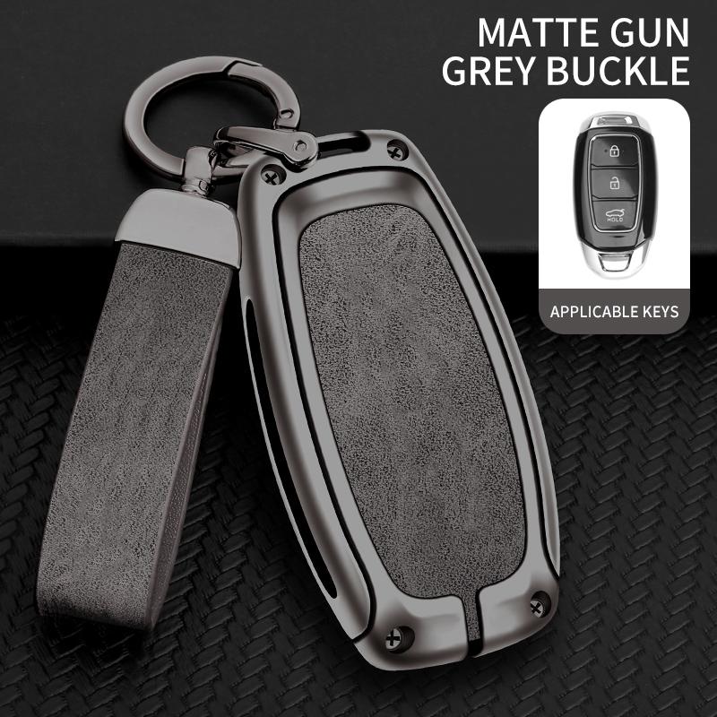 Zinc Alloy Leather Car Key Fob Case For Hyundai I30 Ix25 Ix35 Elantra Kona Solaris Azera Grandeur Ig Tm Accent Santa Fe Key Fob
