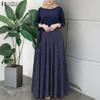 ZANZEA Women Casual Round Neck Long Sleeve Polka Dot Print Patchwork Retro Dress