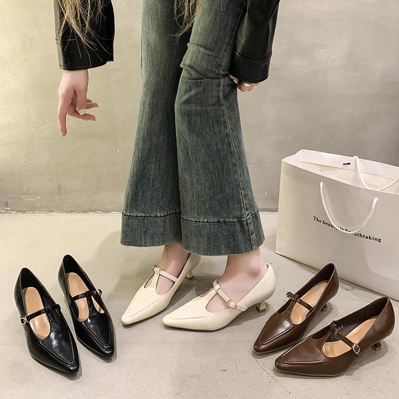 Retro T-buckle with Mary Jane Patent Leather Single Shoes Women's Shoes Autumn and Winter New Niche Stiletto High Heels