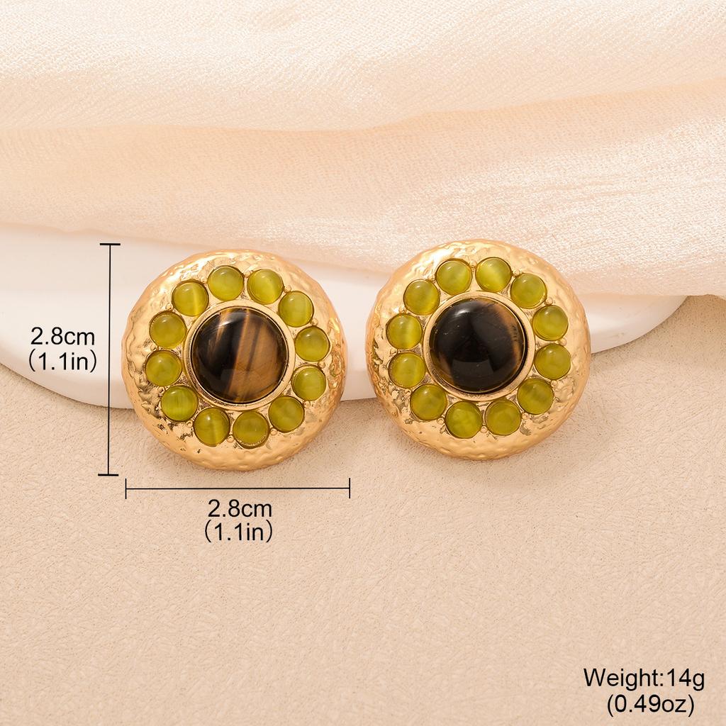 Maillard enamel color big flower stud earrings vintage copper plated medieval gold earrings tiger eye series texture earrings