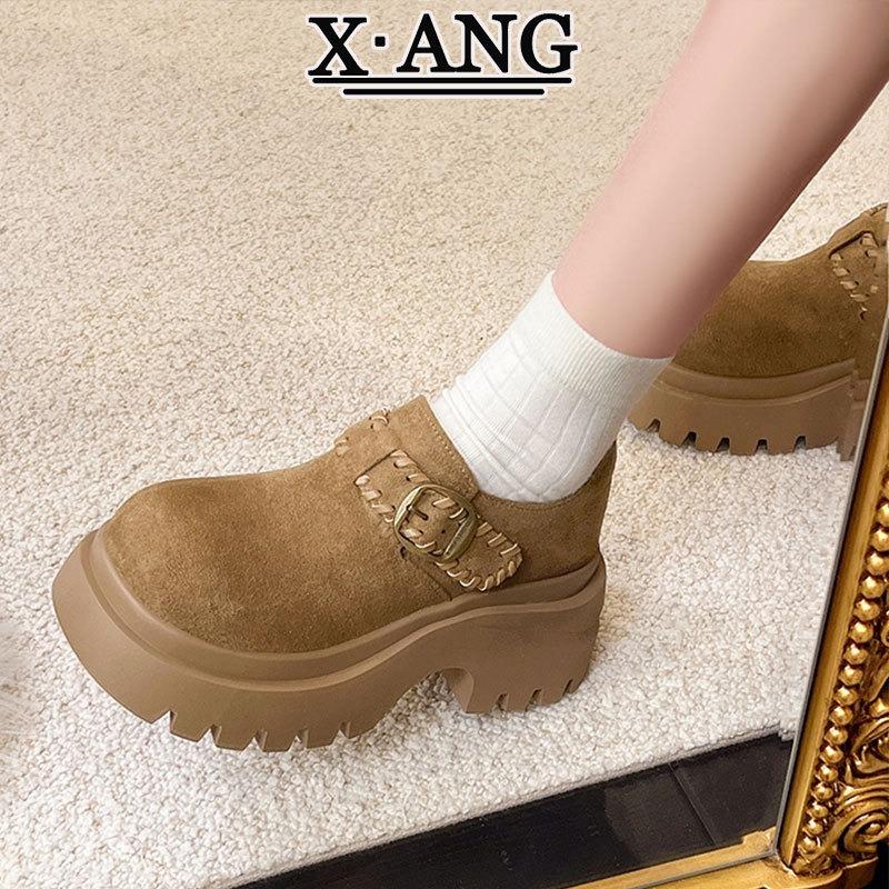 

Версия из коровьей кожи все включено осень новая обувь на толстой подошве-маффине с увеличением высоты маленькая женская обувь одинарная обувь женская 40