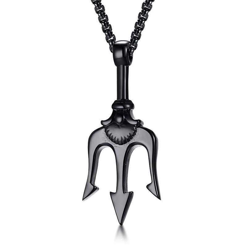 

Greek Poseidon Neptune Trident Spear Necklace God Of Sea Men Pendant Black Stainless Steel Charm Unisex Jewelry