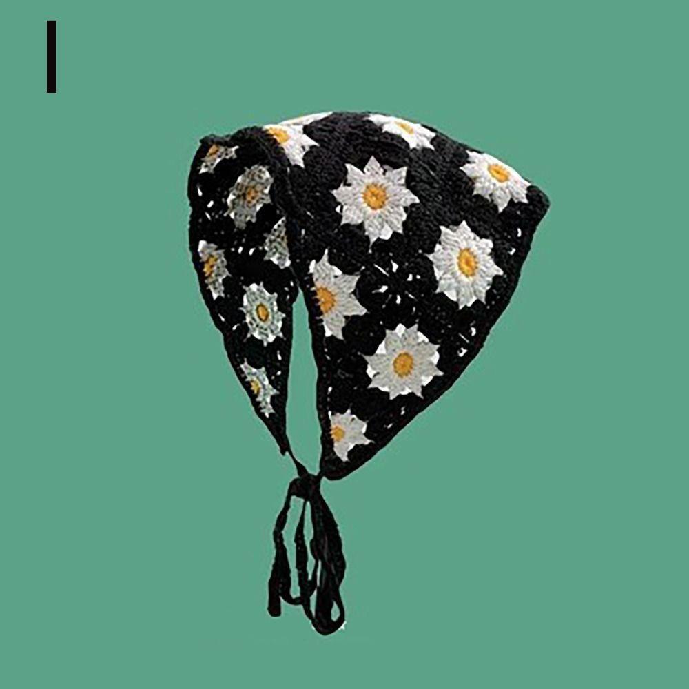 French Pastoral Style Triangle Headband Knitted Flower Strawberry Headscarf Hat Handmade Crochet Girls Headband Towel
