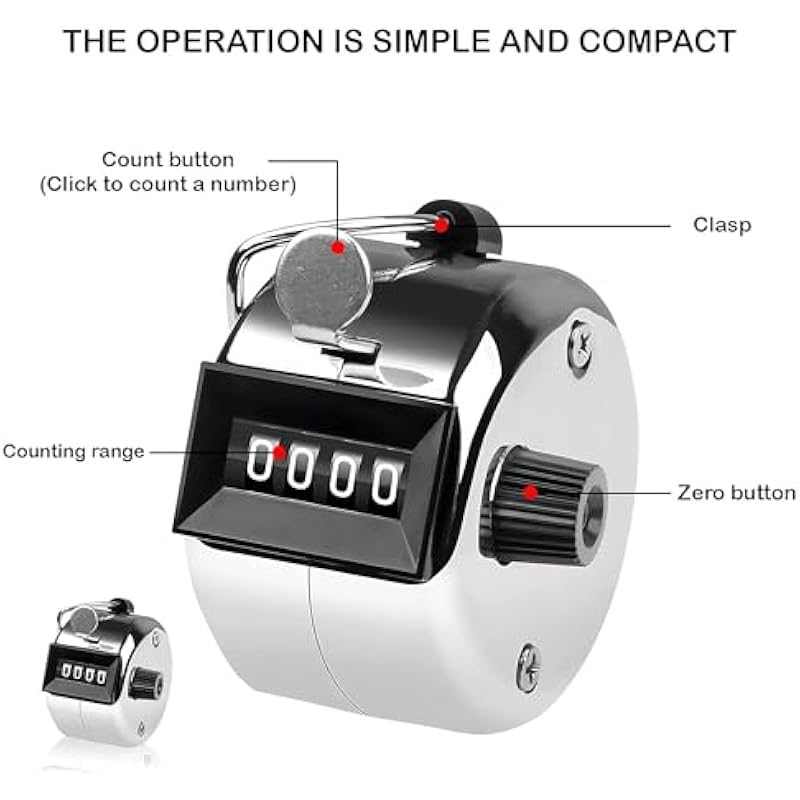 

Glun 4-Digit Counter, Hand Steps Counter, Durable Metal Design Counter Use In Coaching, Knitting, Bids, & Steps Counting 0 серебряный