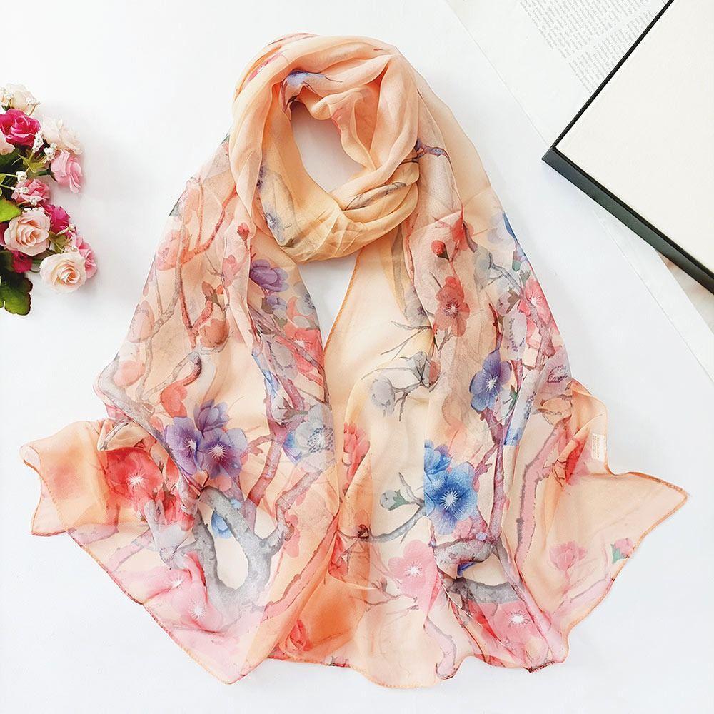 Embroidered Silk Scarf Sun-Resistant Long Wraps Summer Sunscreen Hijab  for Women