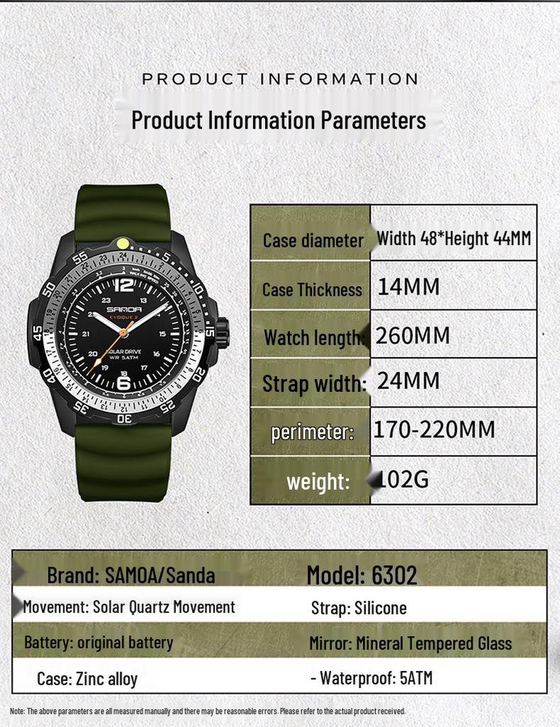Sanda Quartz Solar-Powered Luminous Watch with Rotating Bezel and Long Battery Life - New Student Model