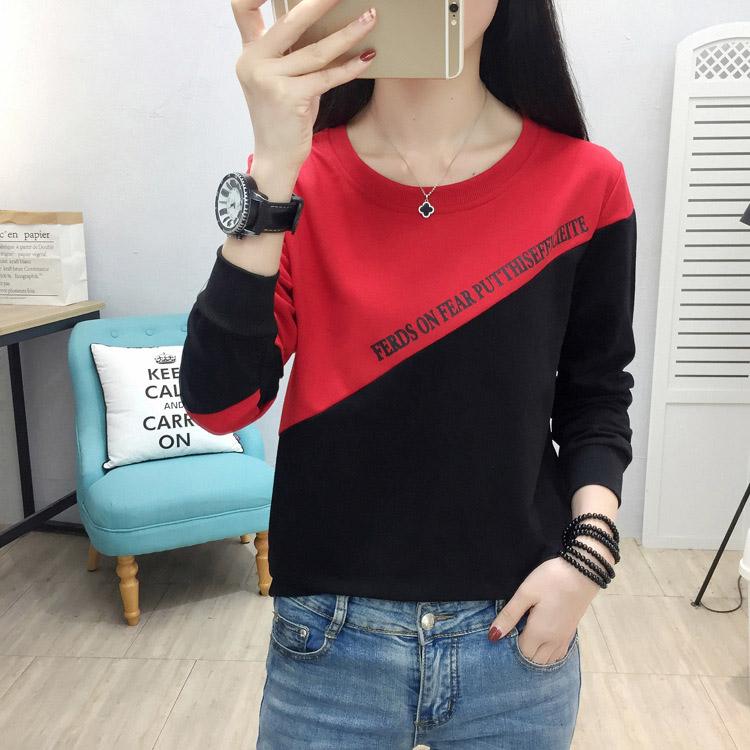 Simple Color Stitching T-shirt Slim Fashion Letter Printing Thin Sweater Spring Korean Women's Sweatshirt