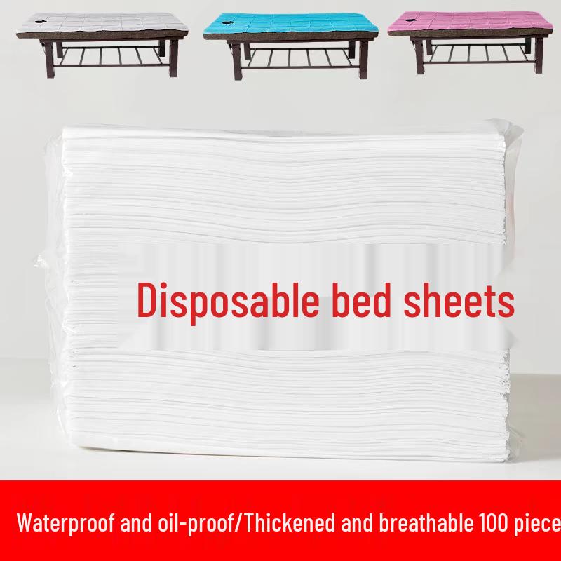 100 Disposable Waterproof Bed Sheets with Hole, Non-woven, Oil-Proof, Sterile, and Breathable for Beauty Salons.