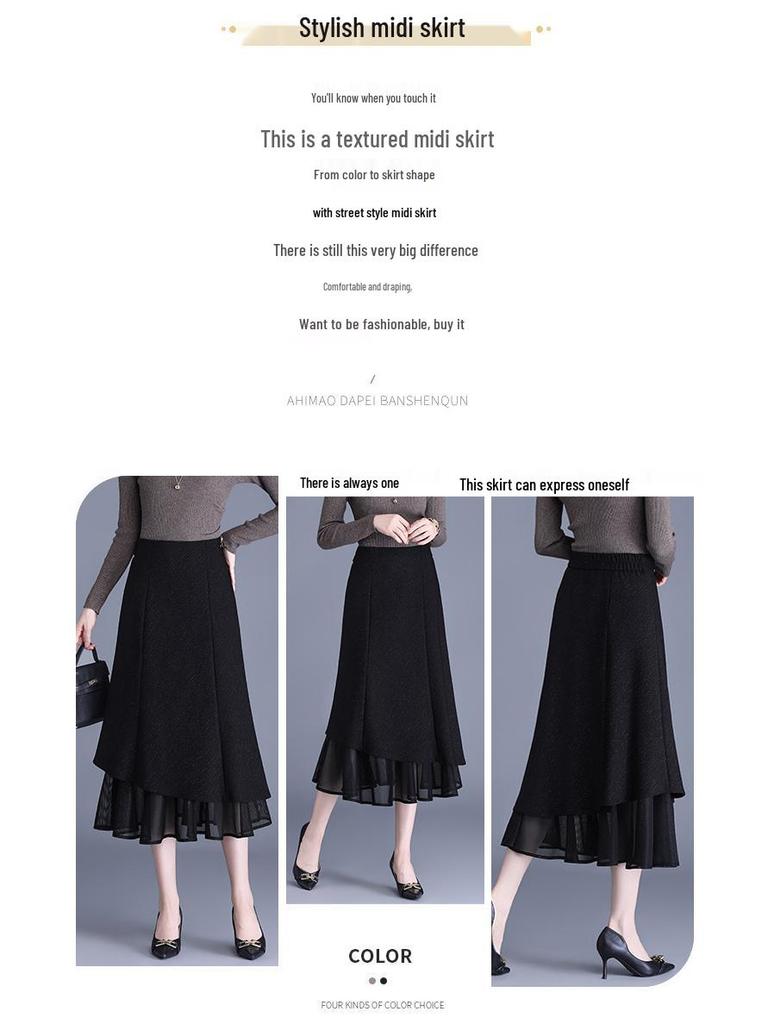 2026 Spring Elegant High-Waisted Black Slim-Fit Midi Mermaid Skirt