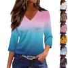 Damen Casual V-Ausschnitt Bluse mit Farbverlauf Blumenprint, geteiltem Saum und 3/4-Ärmeln