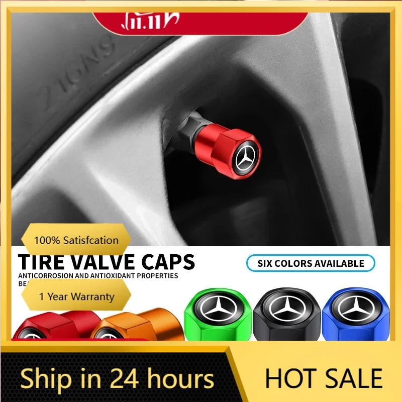 For Mercedes Benz 4pcs Car Tire Valve Caps Emblem Metal Cap Case For Mercedes Benz AMG W203 W204 W222 W221 W253 W205 W166 W167 W