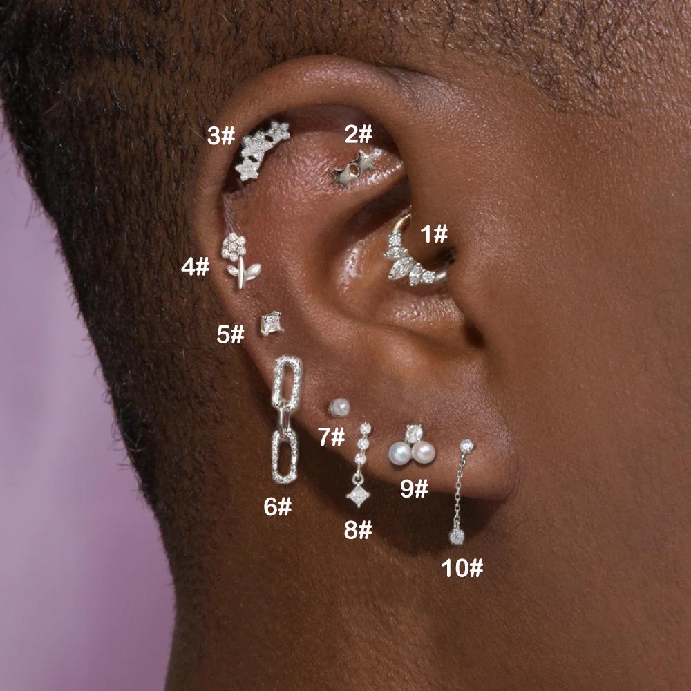

1pc Helix Lobe Piercing Earring Zircon Flower Dangle Chain Stud Tragus Rook Ear Cartilage Accessories Gold Color Women Jewelry 1-1pc