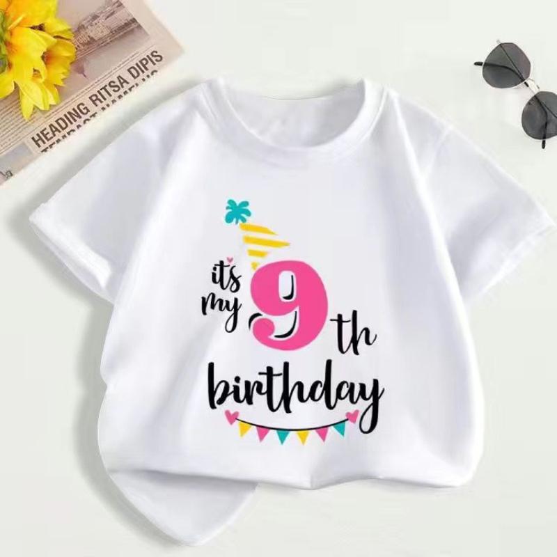 Summer Children's First Birthday Number T-shirt, Fashionable Short-sleeved Top for Boys and Girls